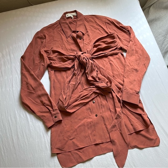 Mara Hoffman Ella salmon apricot peach modal button down tie detail shirt - Picture 2 of 7